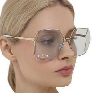 Gucci Sunglasses GG0817S 004 Gold Light Blue Oversized GG Logo
